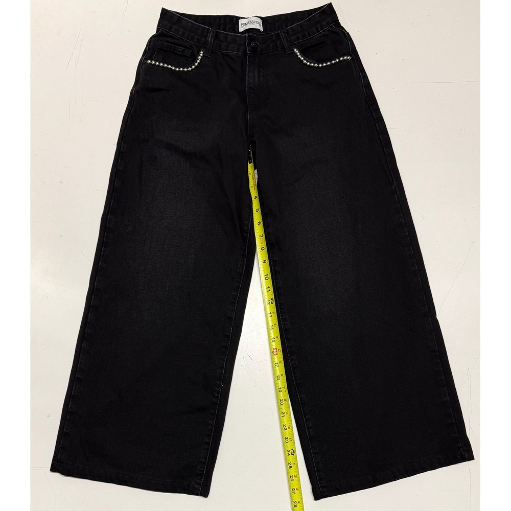 Princess Polly Black Ultra Wide Leg Pearl Trim Jeans Denim US 4 RN 16301